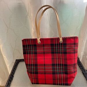 Plaid Red Black White Handbag Textile Vegan Leather Straps Cute Fall Bag
